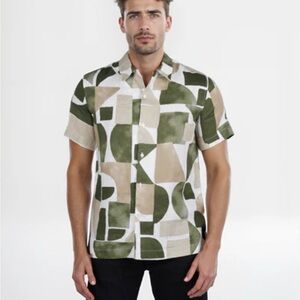 Zara Abstract Green and Tan Men's Shirt